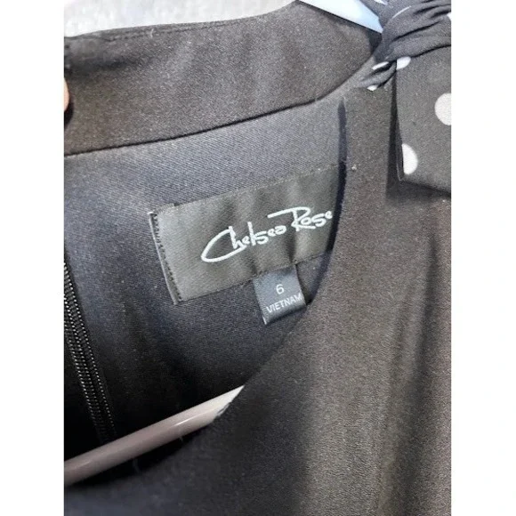 Chelsea Rose Black Dress Womens Size 6 Sleeveless Polka Dot Tie A Line - Picture 4 of 5